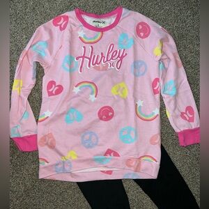 Pink Hurley Sweatshirt & Black Leggings Large 10